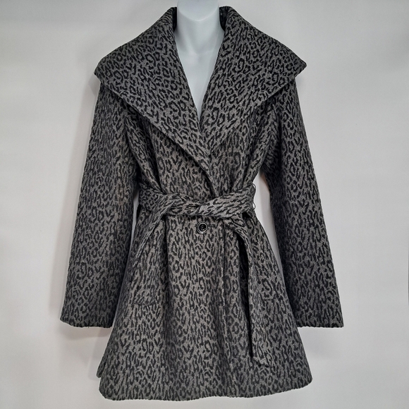 Marvin Richards New York Gray Wool Blend Leopard Print Pea Coat - Picture 1 of 11